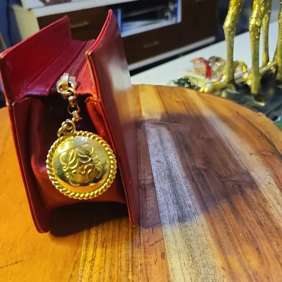 Loewe Red Leather Mini Clutch w/Gold Logo Branded Zipper Pull Charm Clutches & Wristlets